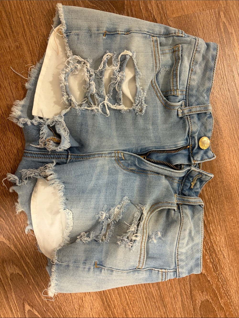American Eagle Outfitters Light Blue Distressed Denim Jean Shorts